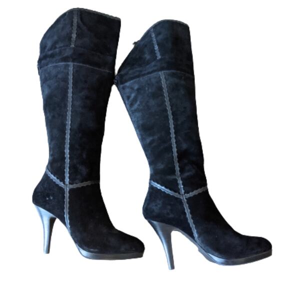 Reba Brim Black Suede High Boots Sz 9.5 - Picture 1 of 14
